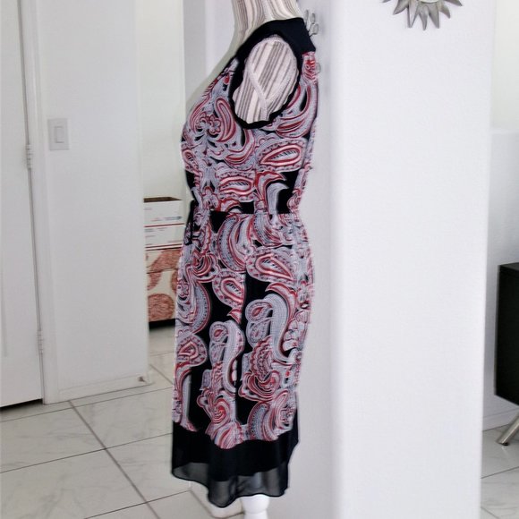 Enfocus Studio Chiffon Navy Blue Red White Paisley Print V-Neck Dress Sz 4 / S - Picture 12 of 15